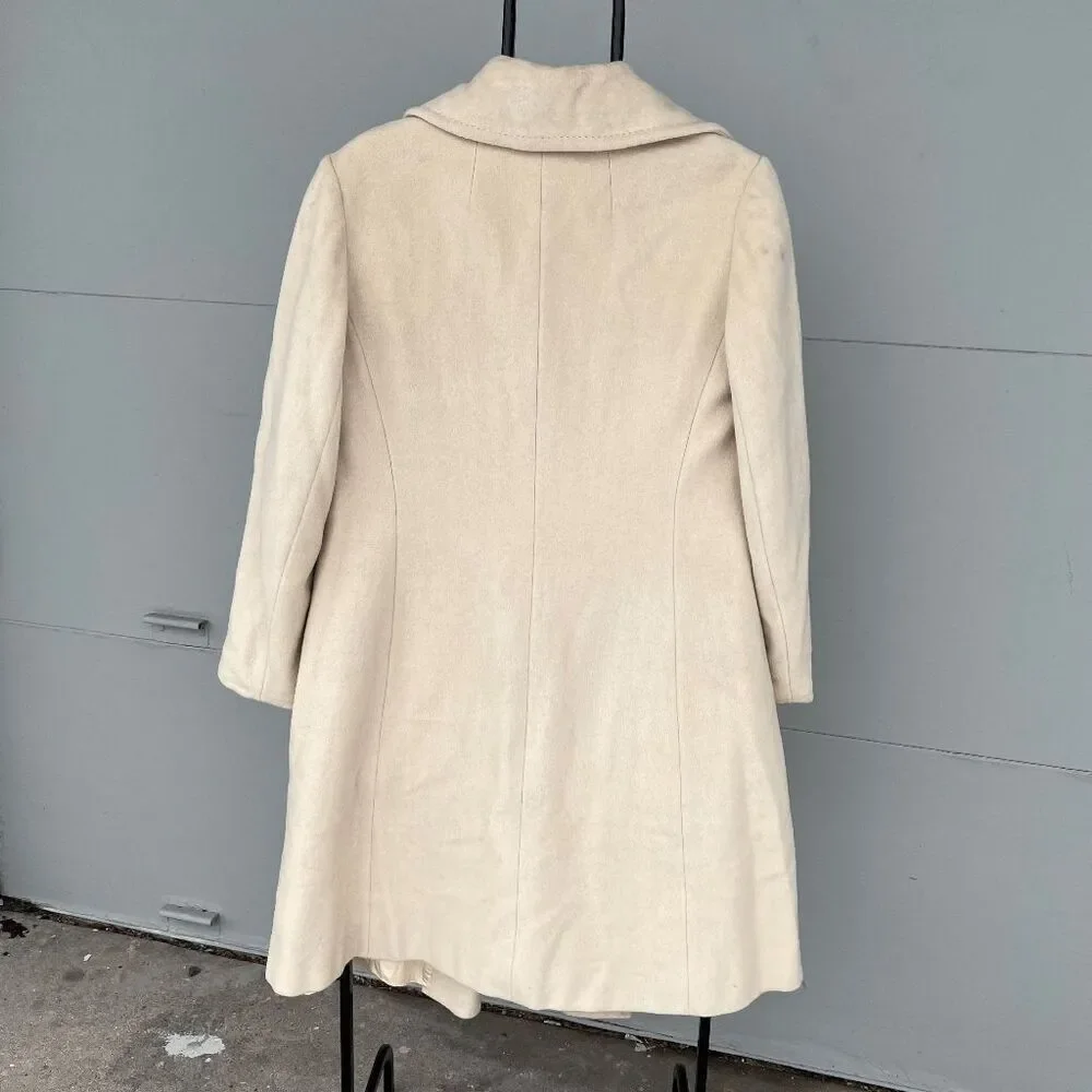 VTG 50s Lorendale 100% Cashmere Ivory Wrap Coat Portrait Collar S/M